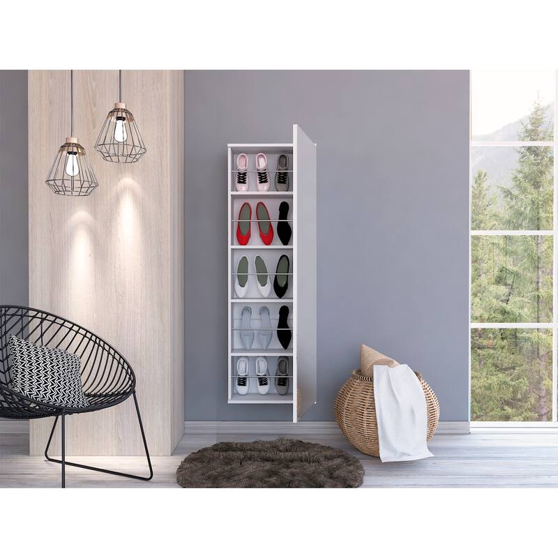 5-Shelf Wall Mounted Shoe Cabinet with Mirror Door