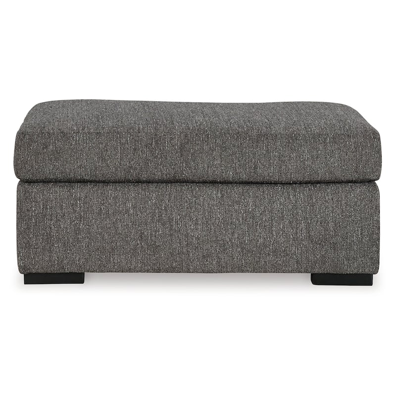 Iqay Accent Ottoman, Black Faux Wood, Pewter Gray Polyester 44 Inch