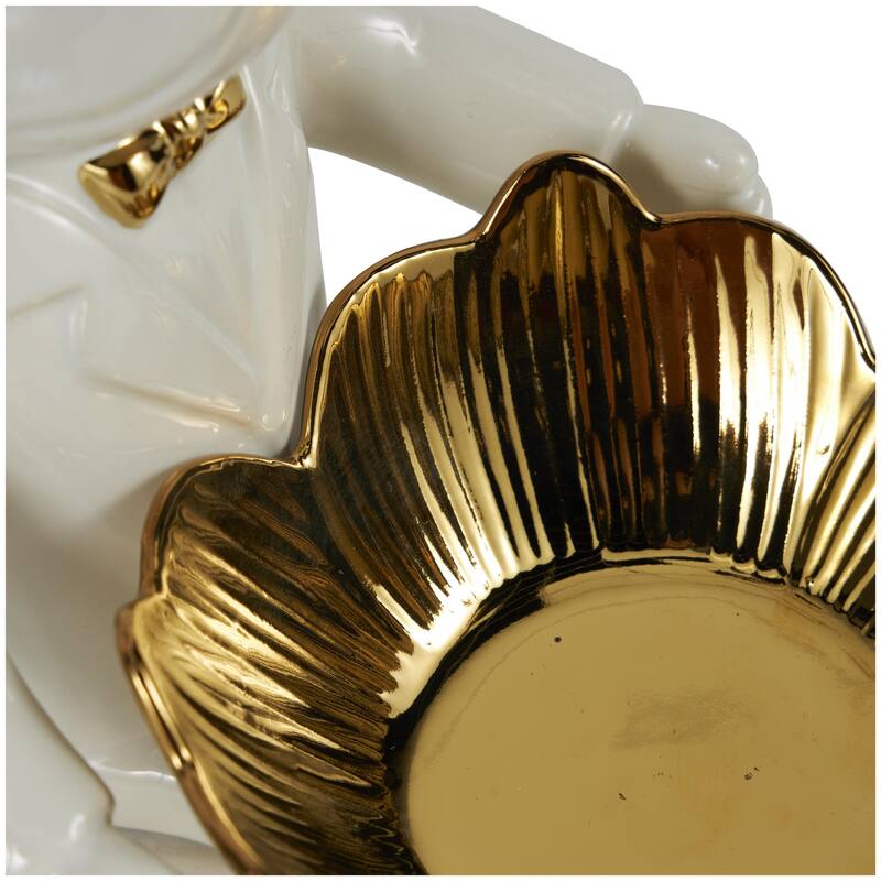 Ceramic Bulldog Decorative Sculpture with Gold Accents - Black or White - Roche River Decor