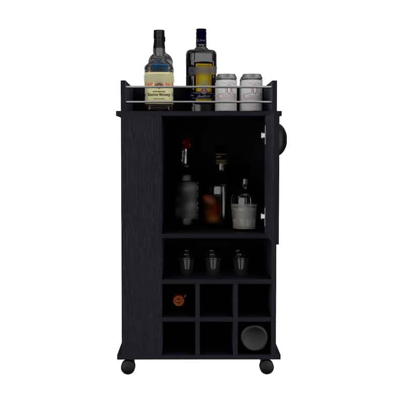 Bar Cart with Cabinet,Wine Cabinet,Liquor Cabinet,6 Built-in Wine Rack and Casters