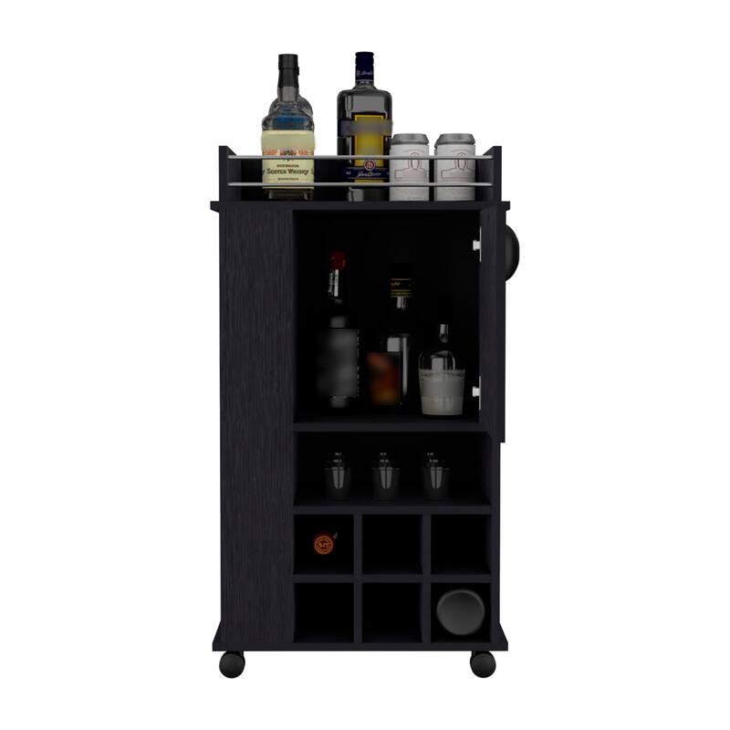 Fargo Bar cart with Cabinet, 6 Built-in Wine Rack and Casters