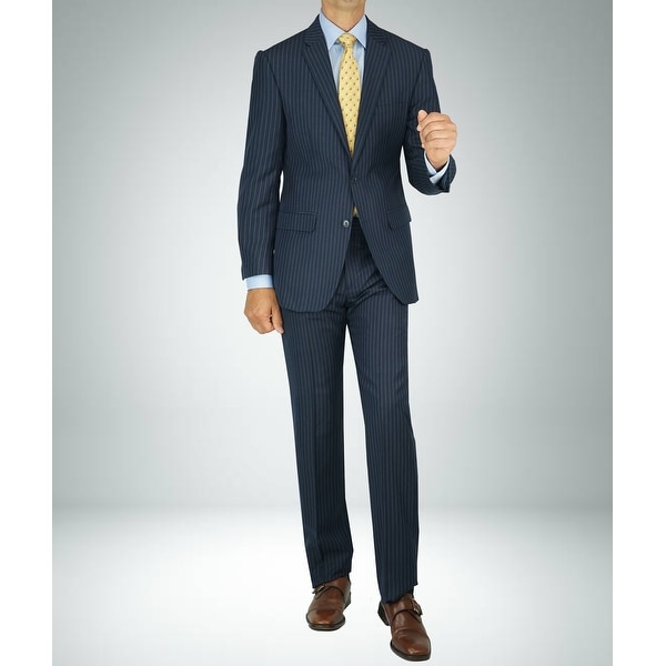 Carlo Studio Navy Blue Pinstripe Modern-Fit Suit. Opens flyout.