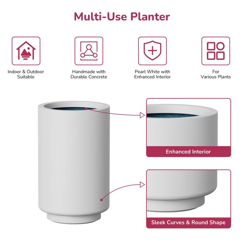Concrete Cylindrical Planter with Drainage Hole for Indoor & Outdoor