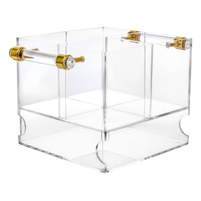 Acrylic Cutlery Holder with Clear Handles- 8.7" - Clear/Gold