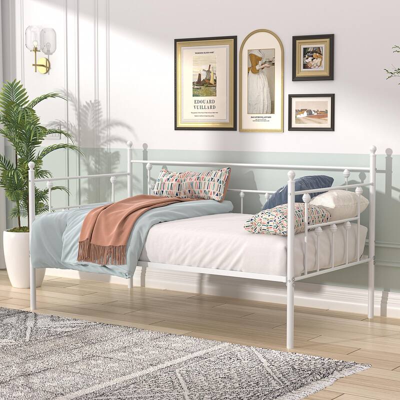Daybed Frame, Twin Size Metal Platform Bed with Headboard,Heavy Duty Steel Slats Support for Living Room Bedroom Guest Room