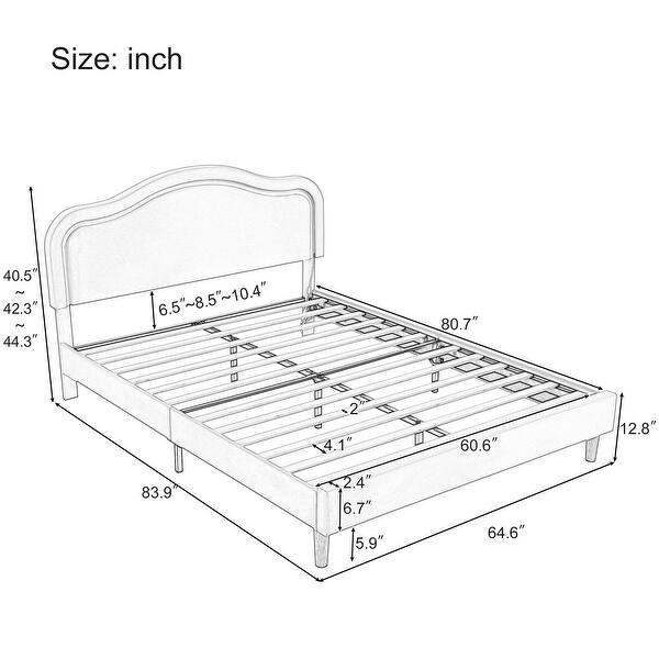 dimension image slide 0 of 3, Velvet Upholstered Platform Bed Smart LED Bed Frame with Adjustable Height Headboard, Noise-Free Slat Support for Night's Sleep