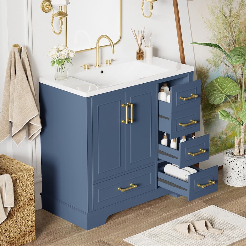 Traditional Bathroom Vanity with Resin Sink, 2 Doors and 4 Drawers