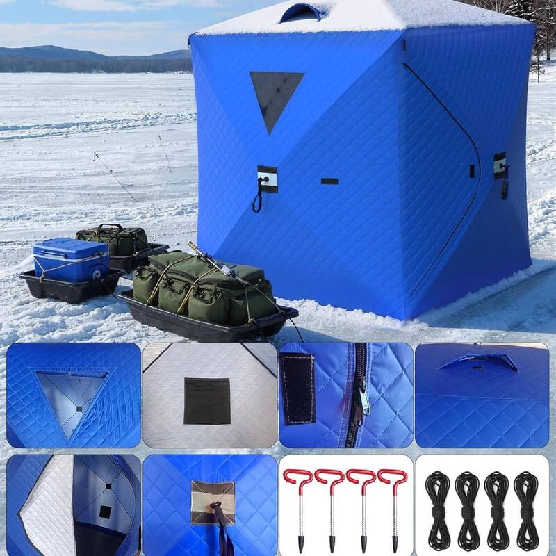 Pop Up Thermal Insulated Hub Tent, Ice Fishing Shelter for 3-4 Persons