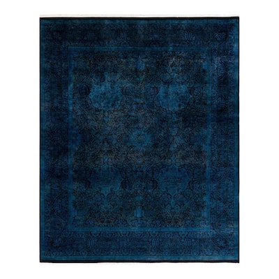 Overton Hand Knotted Wool Vintage Inspired Modern Contemporary Overdyed Navy Area Rug - 8' 2" x 9' 10"