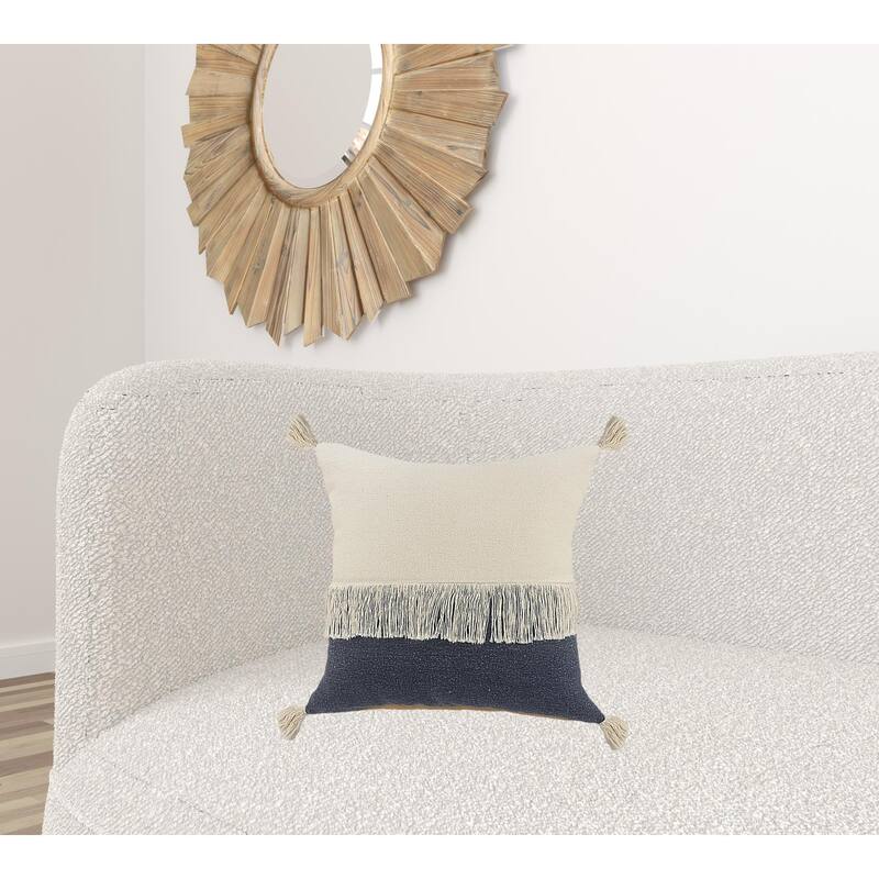 HomeRoots 20" X 20" Denim Blue And Off-White 100% Cotton Zippered Pillow