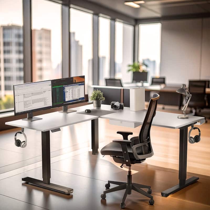 Mount-It! XL 75"W Electric Corner Adjustable Standing Desk, White/Black (MI-15026)
