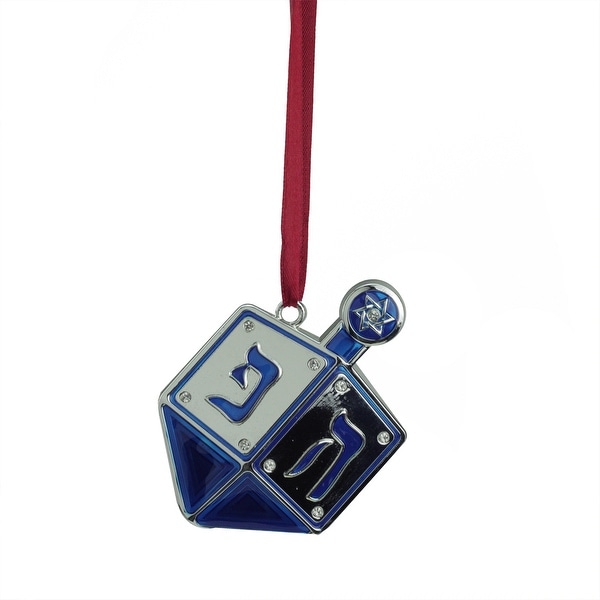 3" Blue and Silver Dreidel Hanukkah Holiday Ornament with European Crystals. Opens flyout.