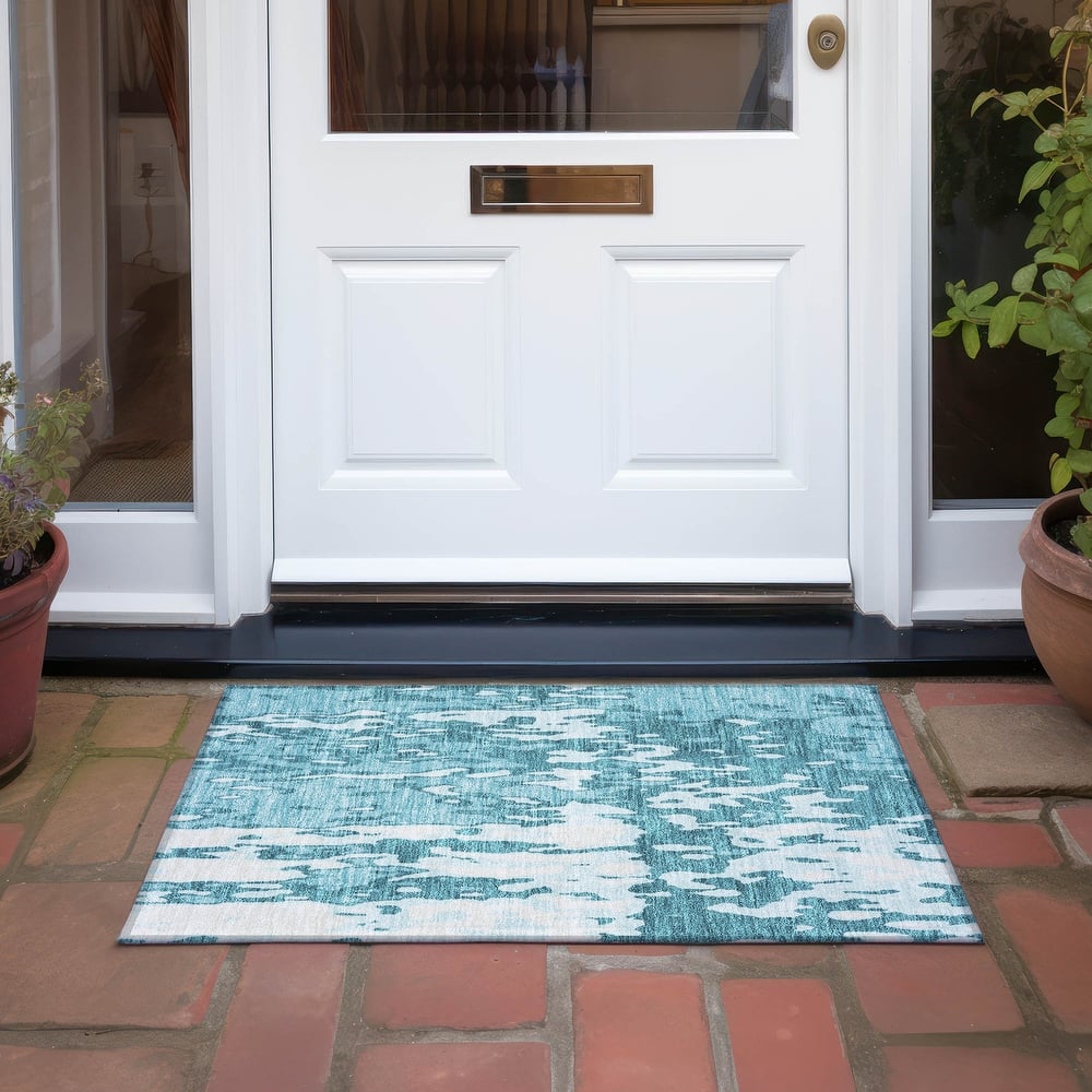 Machine Washable Indoor/ Outdoor Abstract Contemporary Chantille Rug