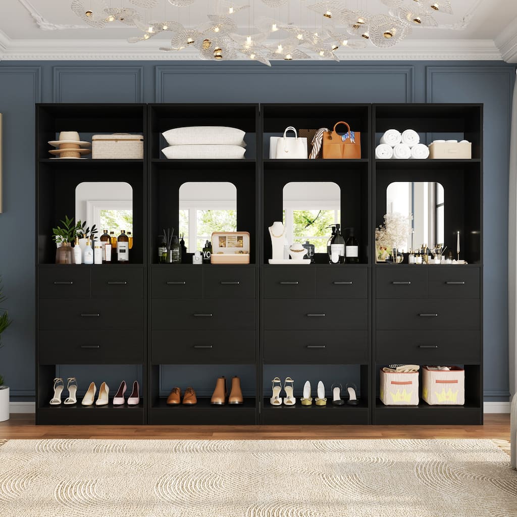 Cimly 25''W Closet Organizer with Mirror and Drawers, Freestanding Closet System for Walk-in/ Reach-in Closet