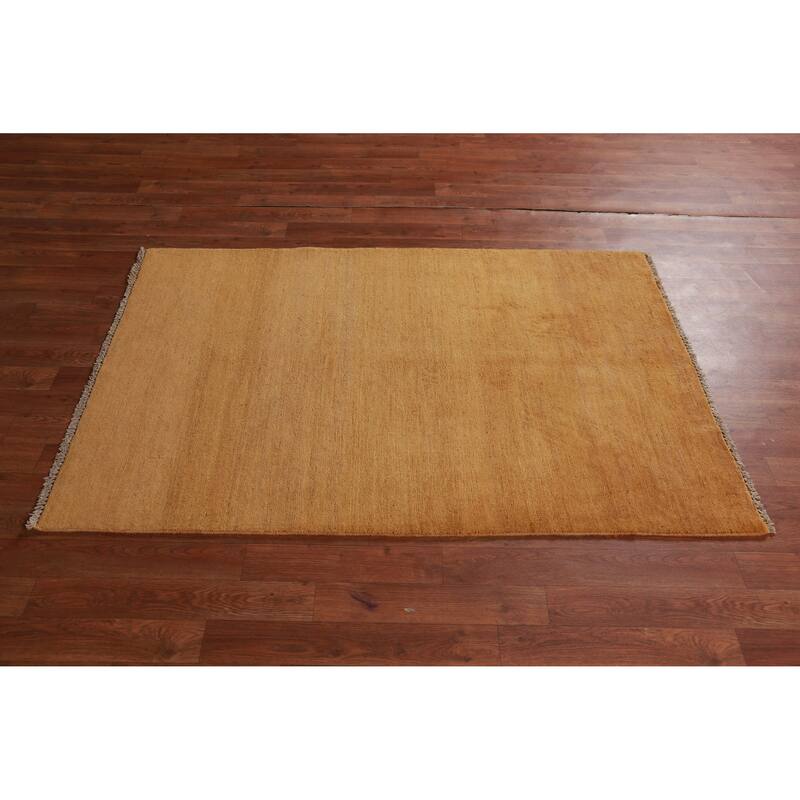 Modern Gold Solid Gabbeh Oriental Rug Hand-Knotted Wool Carpet - 3'3" x 5'0"