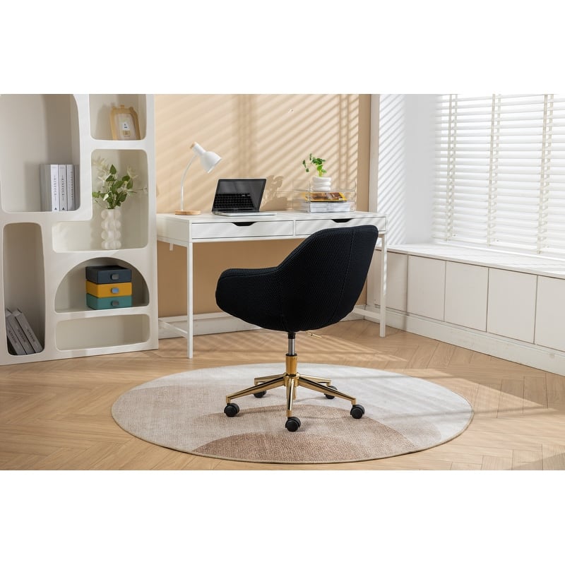 360°Swivel Home Office Chair With Adjustable Height and Gold Metal Base