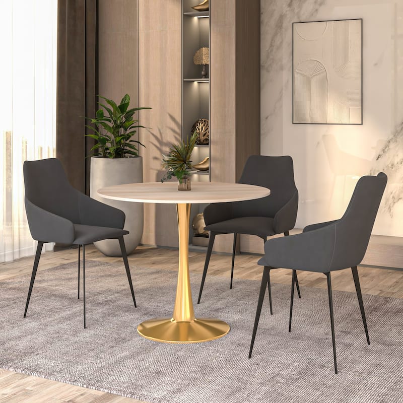 Bristol 31" Round Dining Table for 4 with Sintered Stone Tabletop in Gold Steel Base for Kitchen & Dining Room