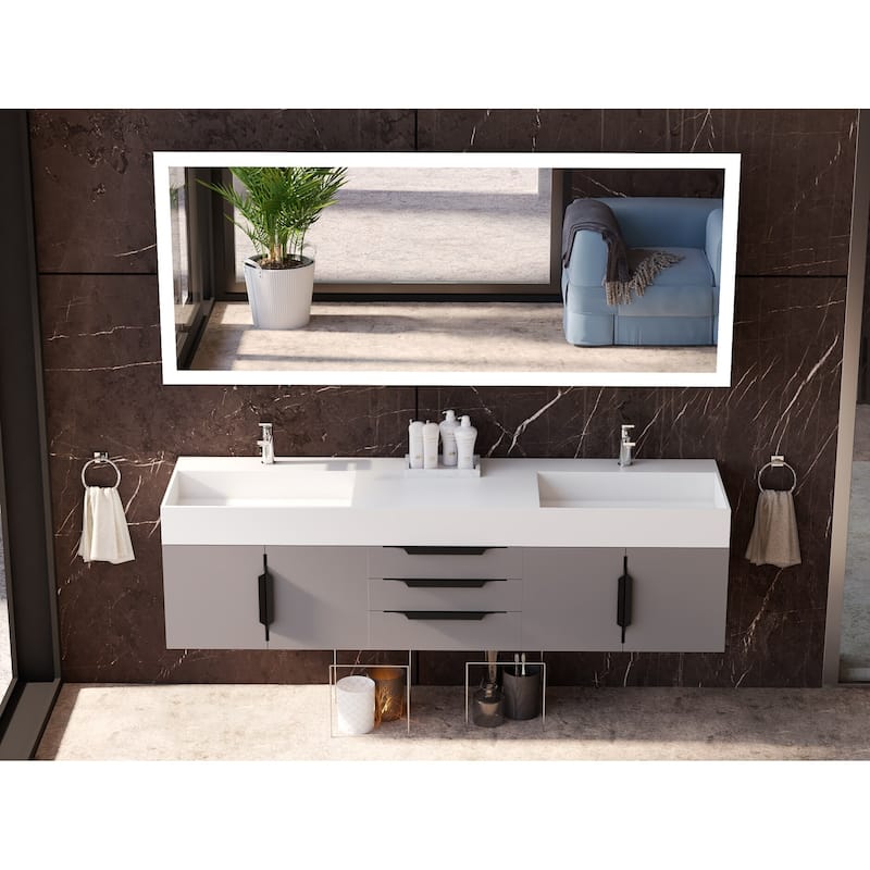 Amazon 72" Wall Mounted Bathroom Vanity Set w/ White Top