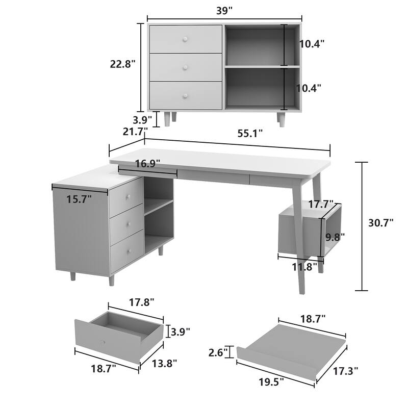 L Shaped Executive Desk 55.1" L Shape Computer Desk Office Desk