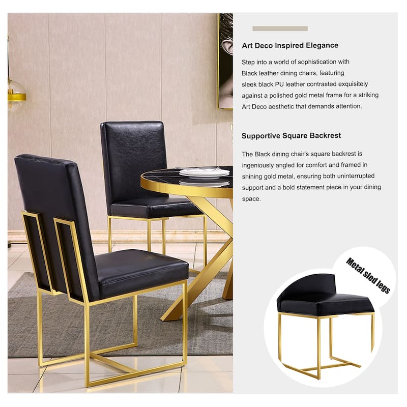 Black PU Leather Dining Chairs with Polished Gold Legs