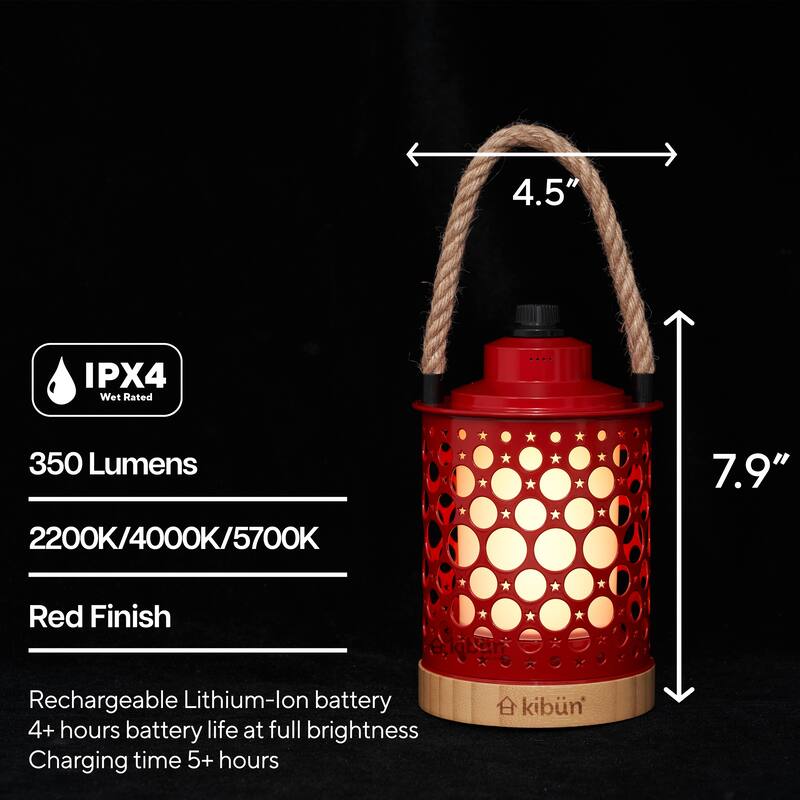 Kibun by Bulbrite Stargaze Cordless LED Outdoor Table Lamp with Dimmer, 3-Level Brightness with Dual Power Source