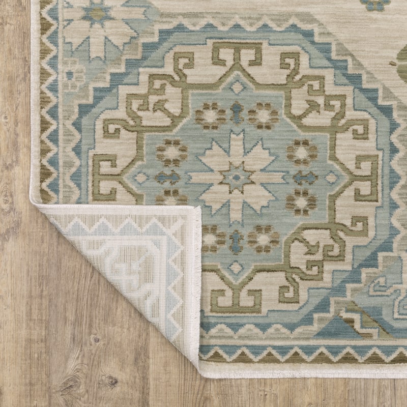 Meadow Bohemian Medallion Beige/ Teal Area Rug