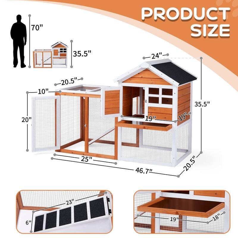 Wooden Rabbit Hutch Outdoor Chicken Coop Indoor Bunny Cage with Run - N/A