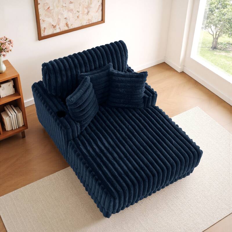 42"W Upholstered Chaise Lounge Sofa Bed with Pillow and Cup Holder