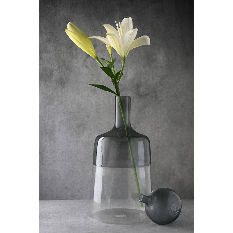Wide Base Glass Bottle Vase - 14" - Clear and Gray