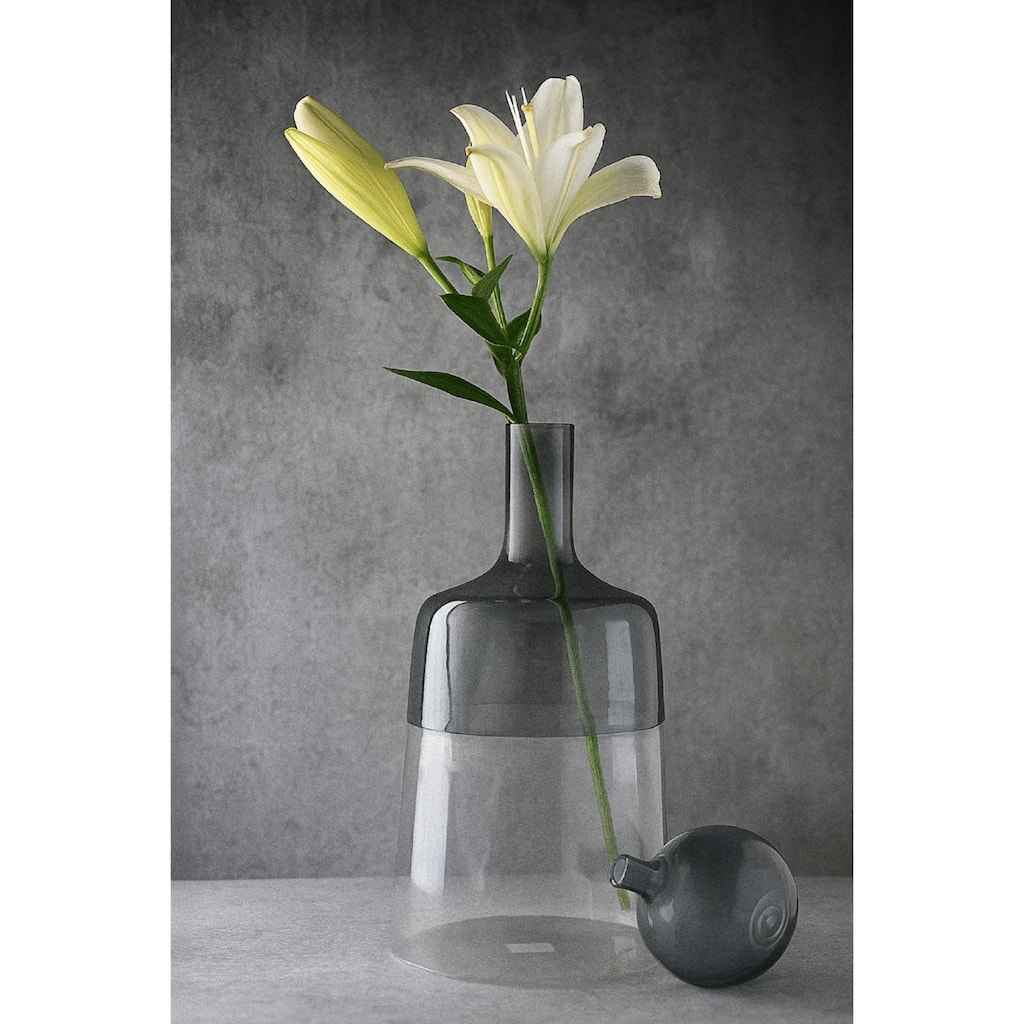 Wide Base Glass Bottle Vase - 14" - Clear and Gray