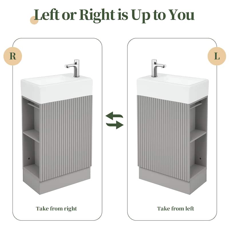 19 inch MDF Freestanding Bathroom Vanity Set with White Ceramic Top