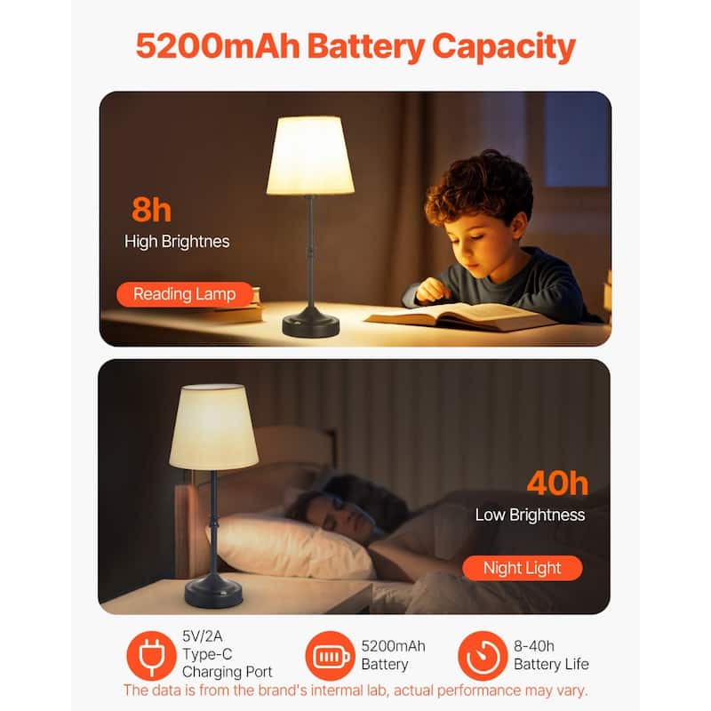 2 Pack Cordless Table Lamps with Fabric Shade and Rechargeable Battery - 6.3 x 6.3 x 16 inch