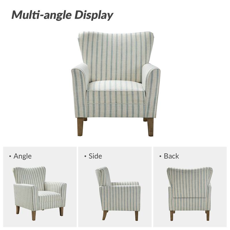 Warren Farmhouse Striped Wingback Chair with Solid Wood Legs Set of 2 by HULALA HOME