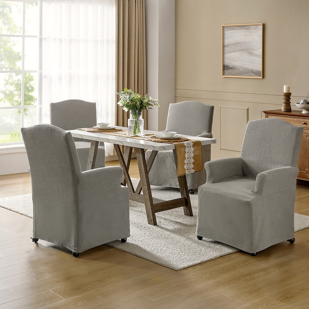 Alethea Upholstered Slipcover Arm Dining Chair with Soild Wood Legs Set of 4 by HULALA HOME