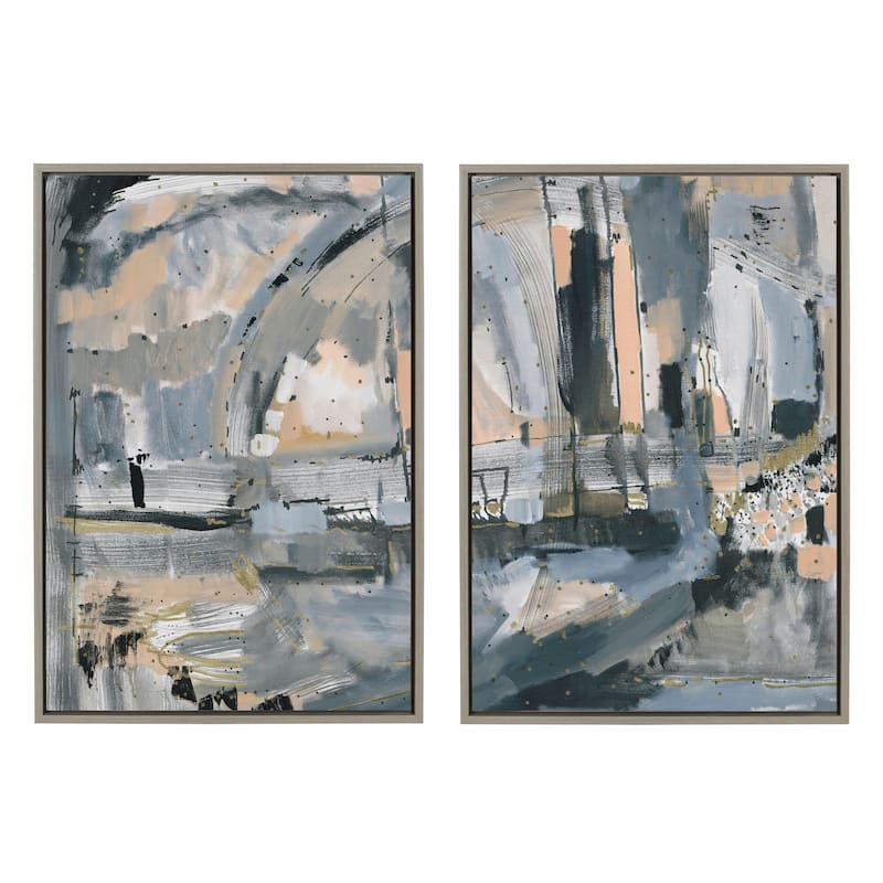Kate and Laurel Sylvie Harbor Nights Framed Canvas by Leah Nadeau - 2 Piece 23x33 - Plastic - Grey