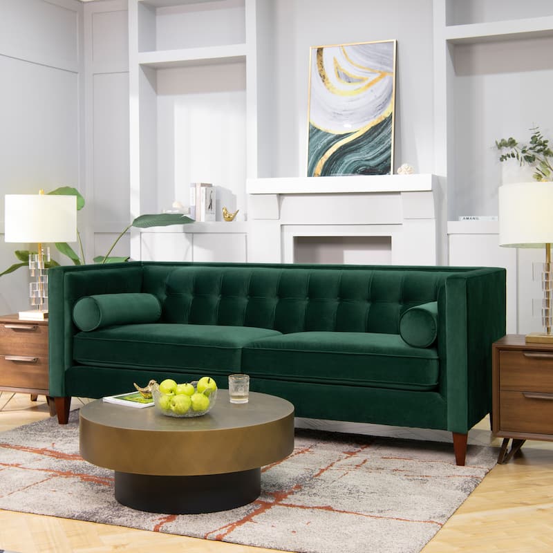 Jack 84" Mid-Century Modern Tuxedo Sofa with Bolster Pillows