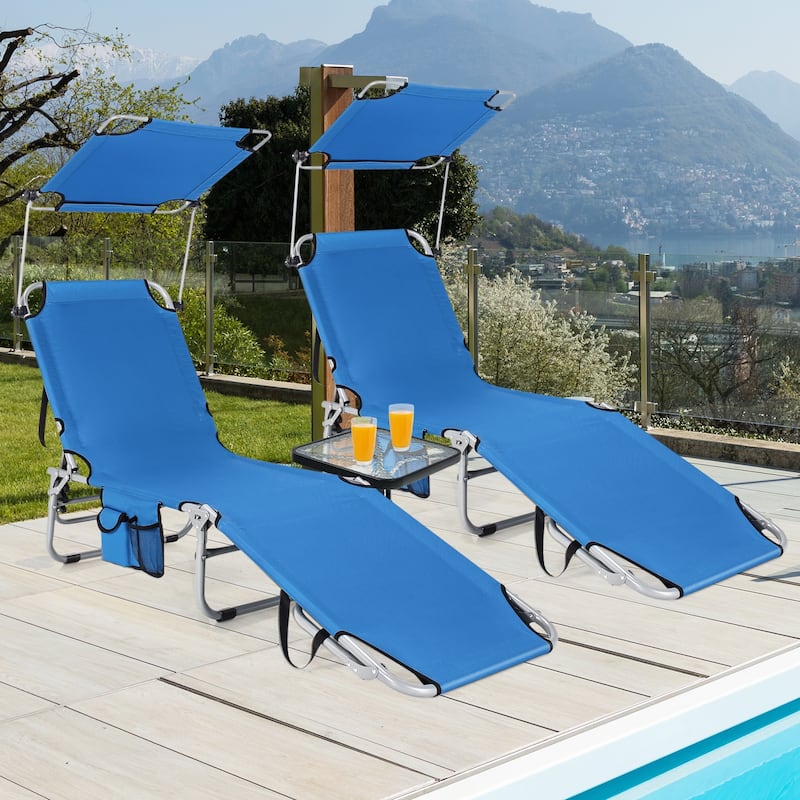 Set of 2 Portable Reclining Chair with 5 Adjustable Positions - 64.5" - 76" x 22" x 33" - 12.5"