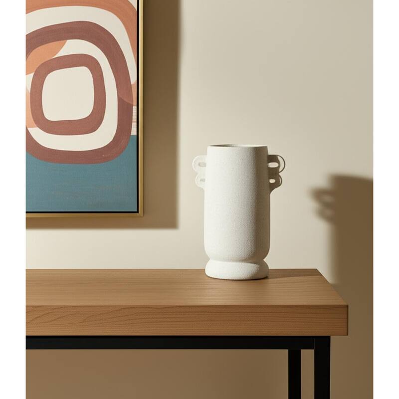 10" Off White Ceramic Cylinder Table Vase With Handles - 9.50 - Off White - 9.50