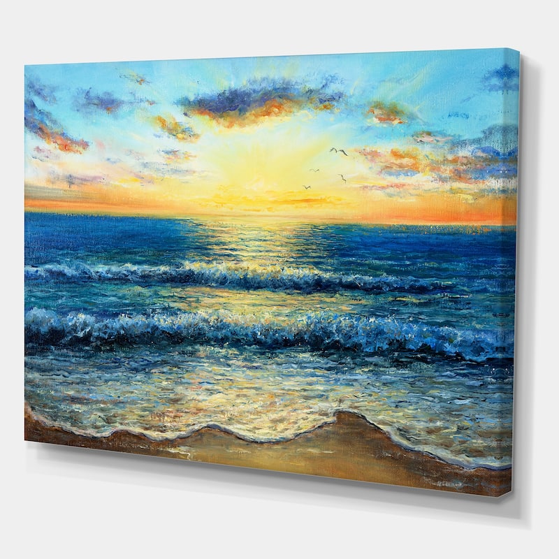 Designart "Morning Light On The Ocean Waves I" Nautical & Coastal Canvas Wall Art Print