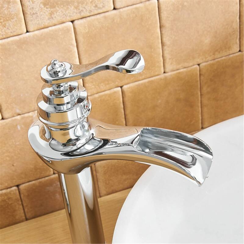 Waterfall Bathroom Vessel Faucet With Drain Assembly Single Handle Bathroom Vessel Sink Faucets One Hole High Taps With Valve
