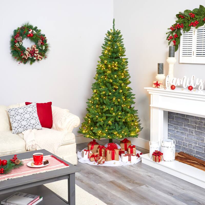 6.5’ Pre-Lit Green Valley Fir Artificial Christmas Tree, Warm Clear LED Lights - 6.5 Foot