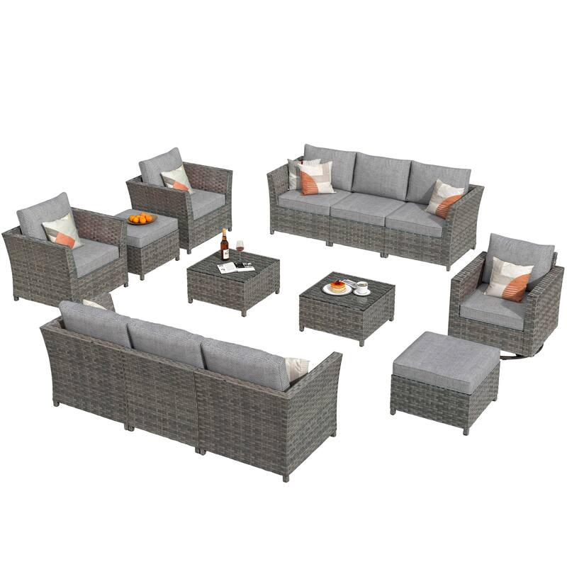 HOOOWOOO 13-piece Outdoor Wicker Patio Furniture Sectional Set with Swivel Chair