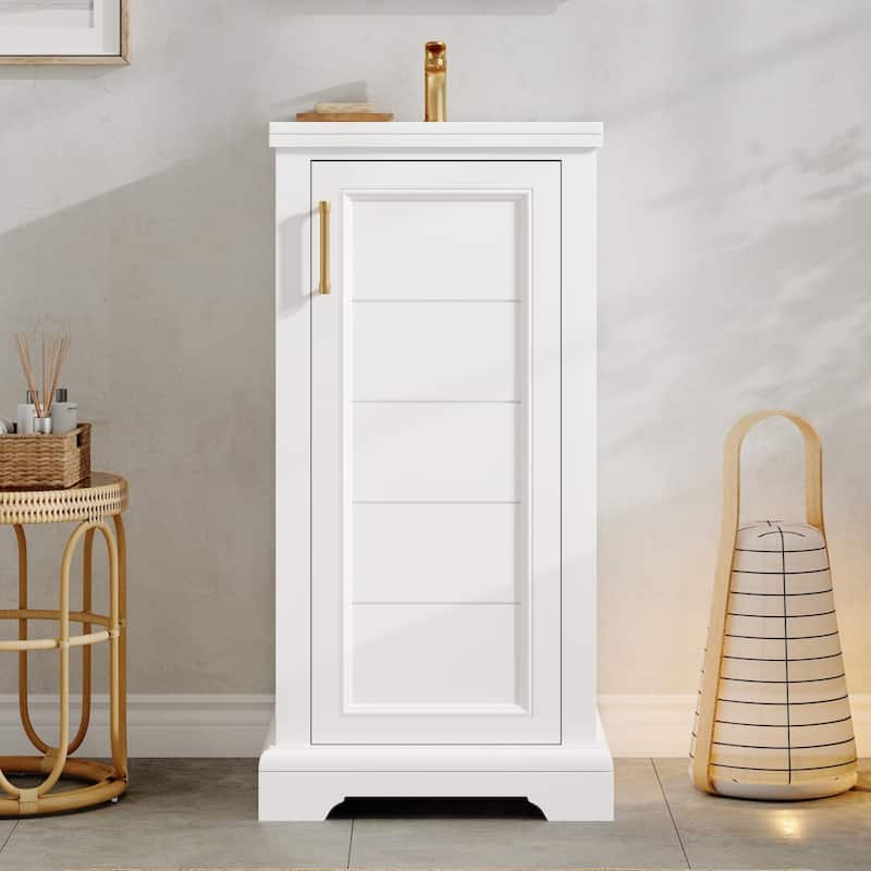 16'' Freestanding Bathroom Vanity with Single White Integrated Ceramic Sink - 16.5'' x 16.5'' x 34''