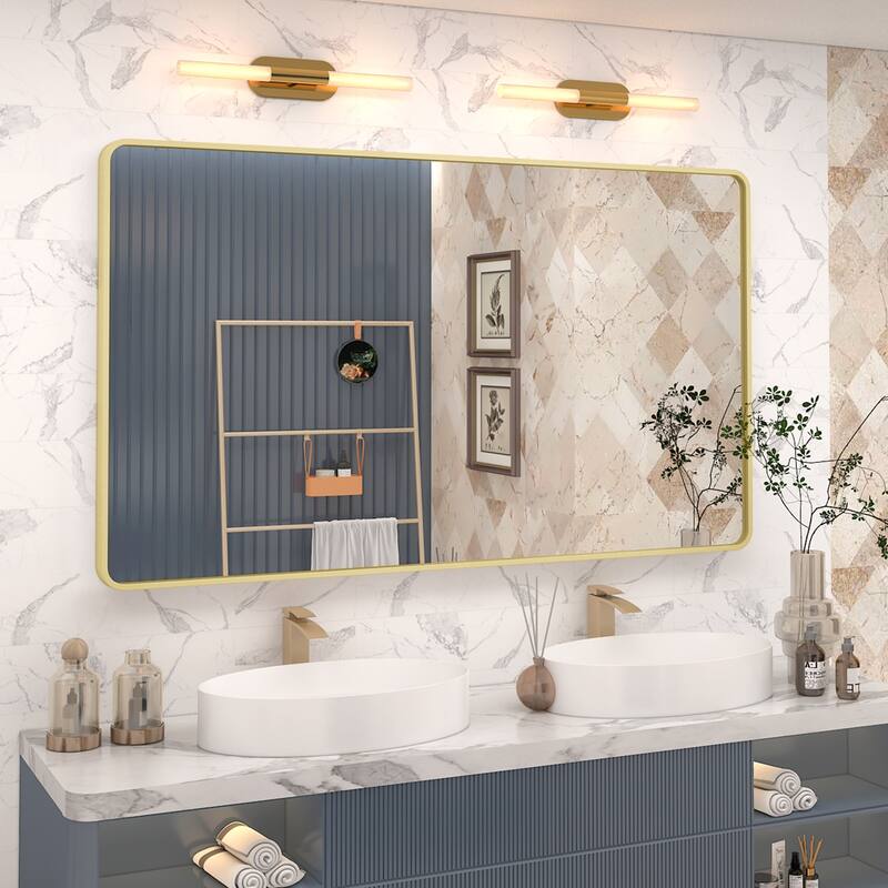 Aluminum alloy Framed Tempered Glass Wall Bathroom Vanity Mirror - 51" x 30" - Gold