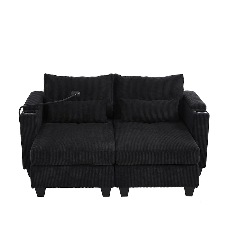 Roomfitters Convertible Corduroy Loveseat Sofa Bed with USB Ports, Cup Holders, Phone Slot and Storage for Living Room