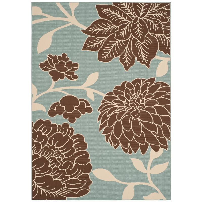 SAFAVIEH Hampton Svafa Modern Indoor/ Outdoor Waterproof Patio Backyard - 4' x 6' - Light Blue/Brown