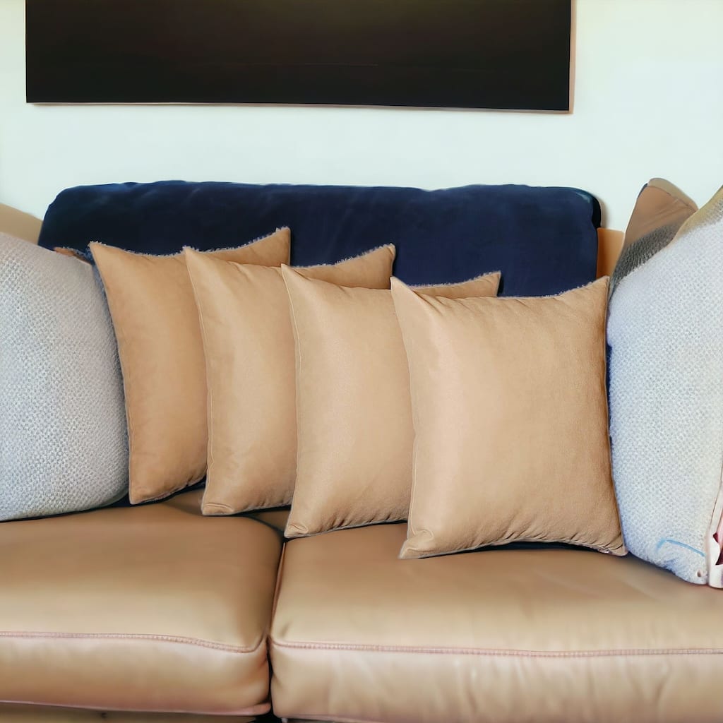 HomeRoots Set Of Four 18" X 18" Beige Polyester Zippered Pillow Cover