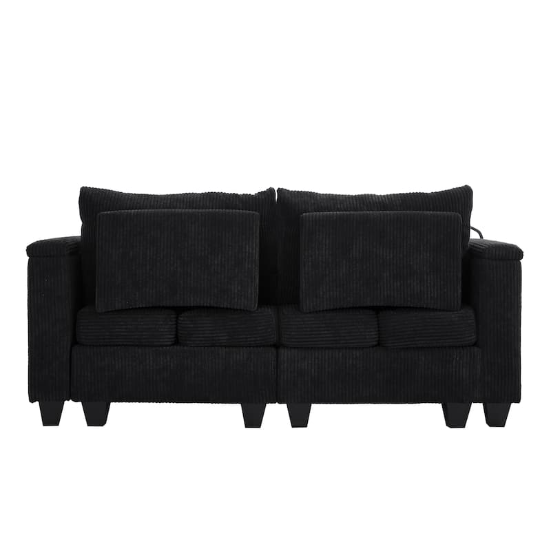 Roomfitters Convertible Corduroy Loveseat Sofa Bed with USB Ports, Cup Holders, Phone Slot and Storage for Living Room