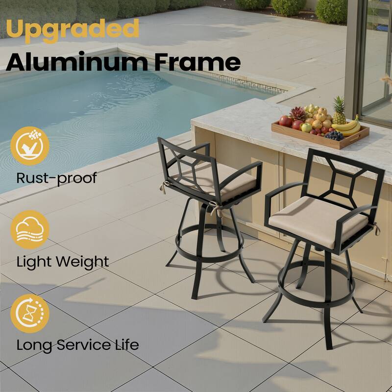 30'' H Outdoor Patio Premium All-Aluminum Swivel Sunbrella Cushion Bar Stool