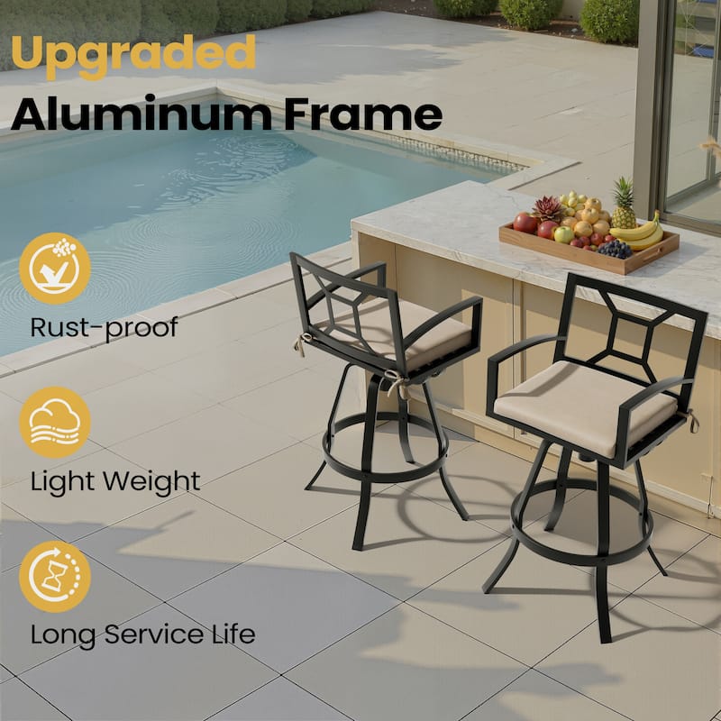 30''H Outdoor Patio Premium All-Aluminum Swivel Bar Stools Dining Chair with Sunbrella Cushion